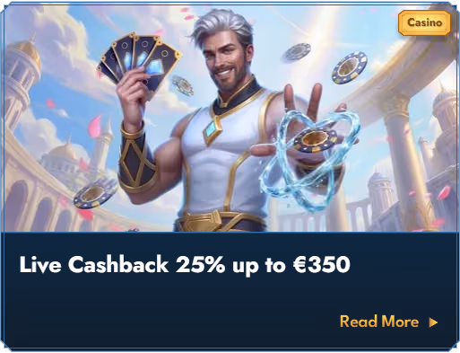 Baner cashbacku w kasynie na żywo Casea Casino